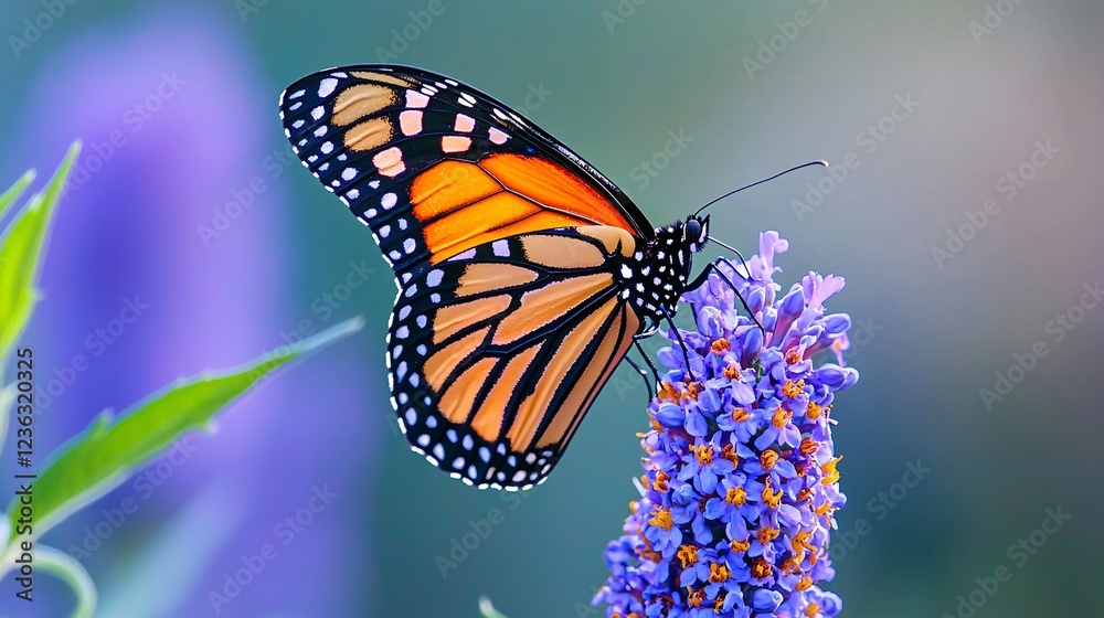 Obraz premium Hyper-realistic Close-Up of a Monarch Butterfly on a Vibrant Flower