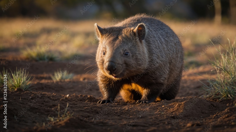 Common Wombat in Sunset,Australian Wildlife Common Wombat in Sunset,Australian Wildlife