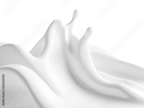 A white, milk-like liquid wavy on a white background, with simple and minimalist lines,