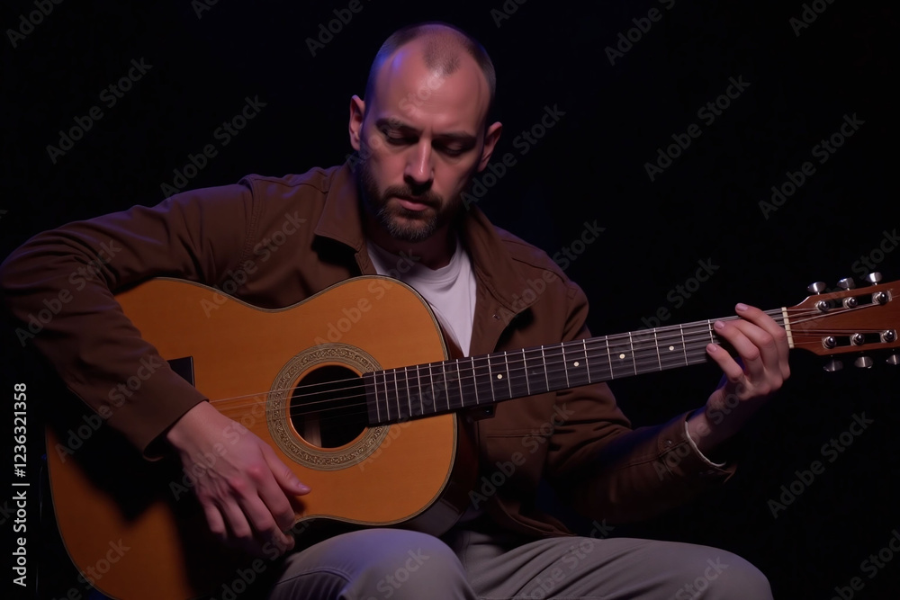 Fototapeta premium man, beard, playing, acoustic, guitar, live, music, performance
