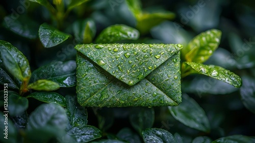 Green Email Icon Wrapped in Leaves Symbolizing Eco Friendly Digital Communication