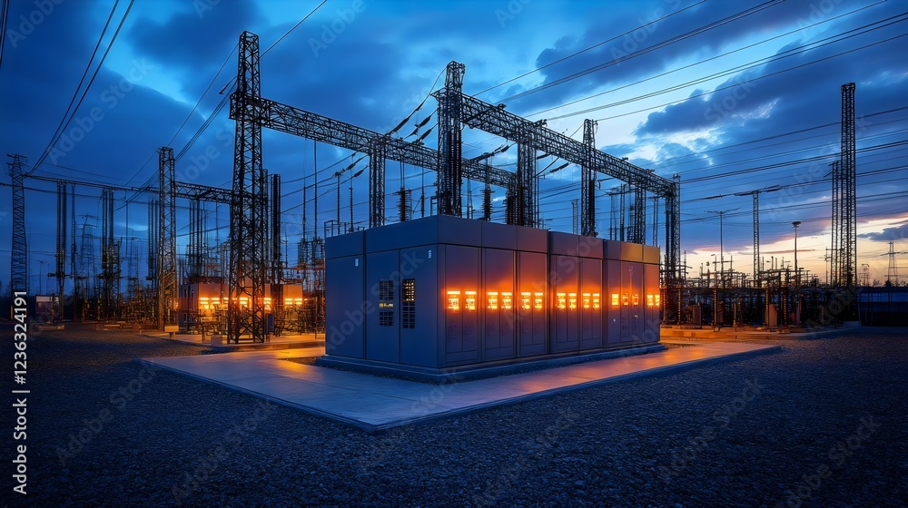 Fototapeta premium A large electrical power station with many lights on