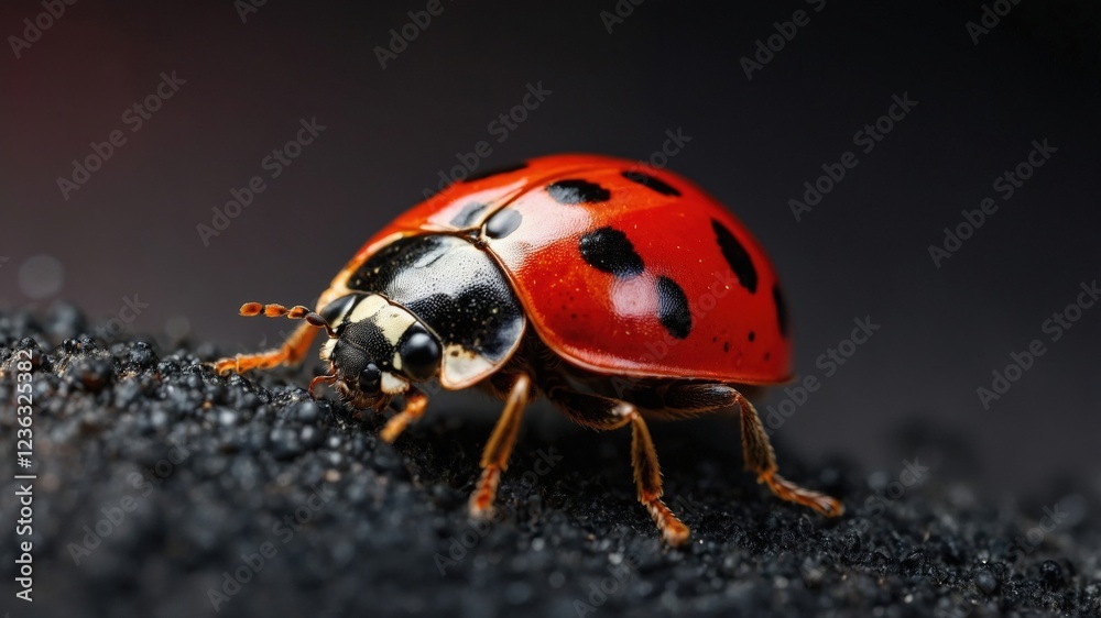 Fototapeta premium Macro Ladybug on Dark Surface