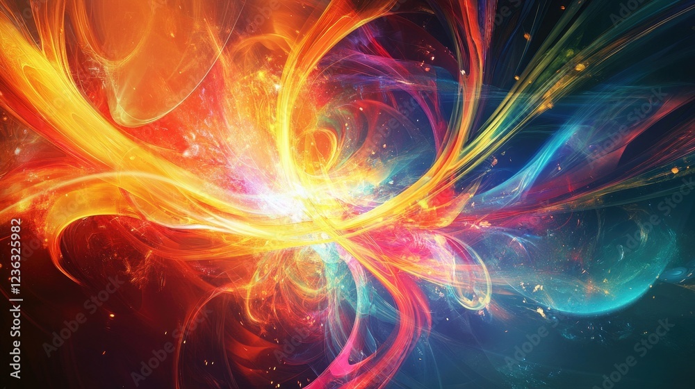 Abstract fiery cosmic explosion; vibrant energy streams; nebula background; ideal for science fiction, fantasy Abstract fiery cosmic explosion; vibrant energy streams; nebula background; ideal for science fiction, fantasy