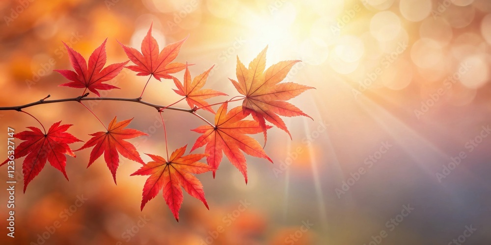 Autumn Leaves Bathed in Warm Sunlight, Illuminated by Golden Rays, Displaying Vibrant Red Hues Against a Soft, Blurred Background Autumn Leaves Bathed in Warm Sunlight, Illuminated by Golden Rays, Displaying Vibrant Red Hues Against a Soft, Blurred Background