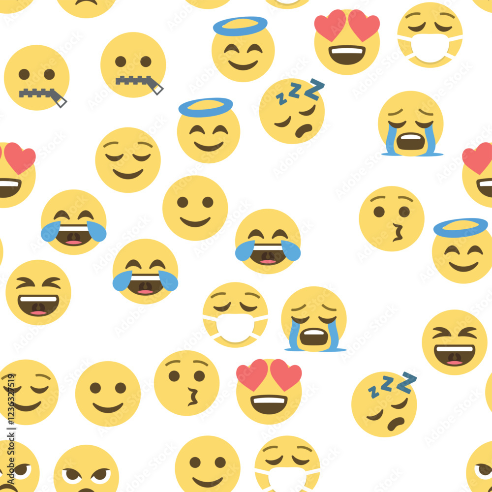 Fototapeta premium Seamless pattern of emoticons and emoji, emoji vector illustration, emoji background for social network.