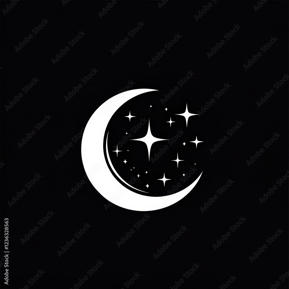 Elegant Crescent Moon with Stars on Dark Background for Decoration Elegant Crescent Moon with Stars on Dark Background for Decoration