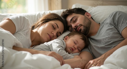 Family Sleeping Peacefully in Bed Together