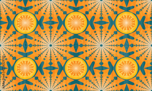The fabric pattern is triangle in beautiful and arrange in a circle, vector, interlocking patterns, background with stripes, abstract blue background
