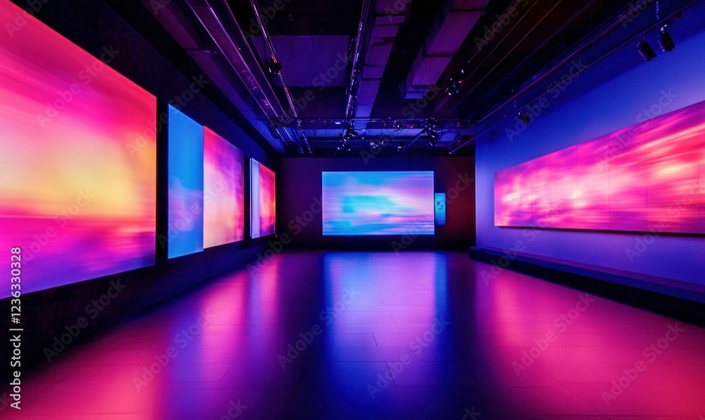 High-Tech Interactive Museum with Digital Art and Holographic Displays