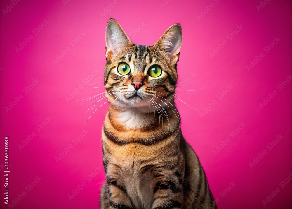 Fototapeta premium Appealing Genetta Cat on a Vibrant Pink Backdrop with Ample Negative Space