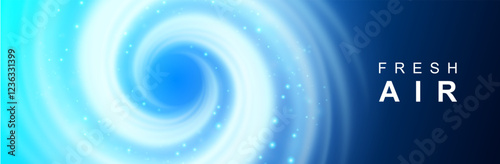 Swirling fresh air banner. Bright blue vortex swirl. Air purity and fluidity. Abstract aqua design evokes freshness and clarity.