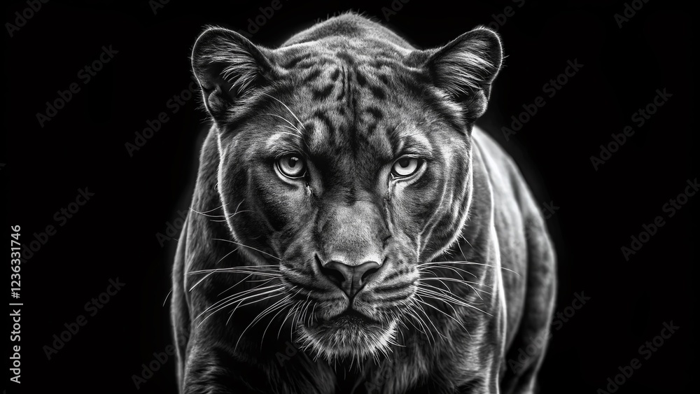 Obraz premium Artistic Black and White Sketchy Panther Portrait
