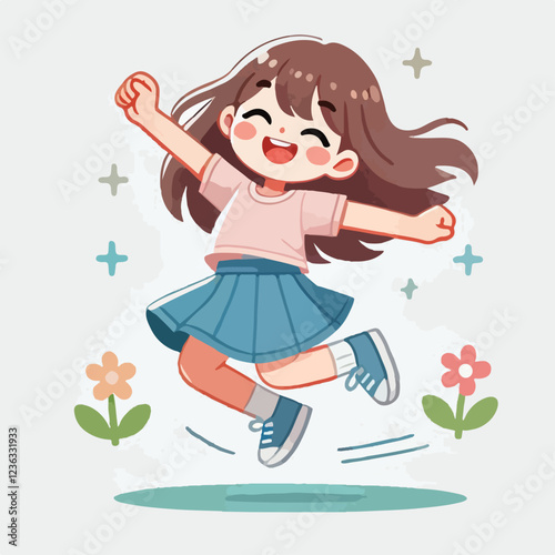 vector of small children jumping happily