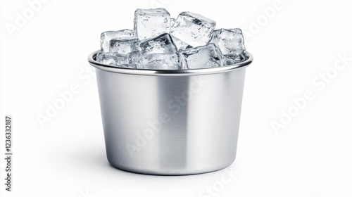 Ice Stainless Steel Tank Ice cubes in a metal bucket