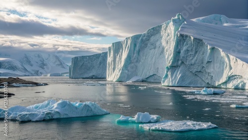 Wallpaper Mural Gigantic Icebergs Breaking Off from Glacier, Drifting into Icefjord with Icy Blue Waters in Greenland Torontodigital.ca