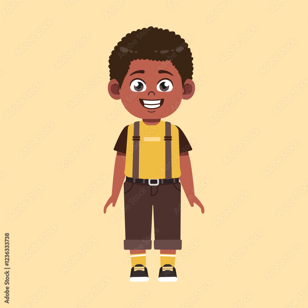 Cute African Black Boy with Afro Hair cartoon stand smile and happy Cute African Black Boy with Afro Hair cartoon stand smile and happy