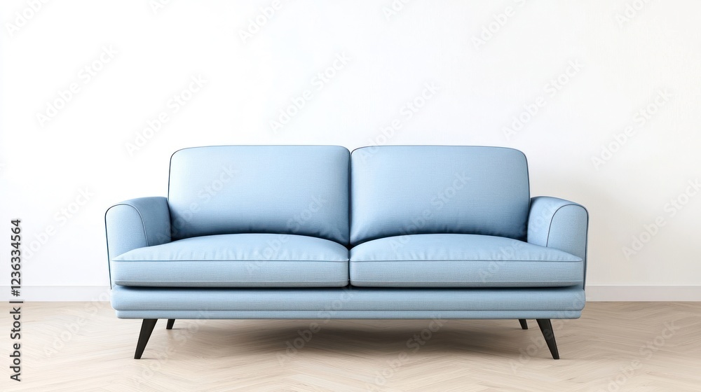 Fototapeta premium Light Blue Modern Sofa in Minimalist Interior