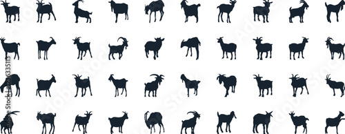 
Goat Vector Illustration Collection - A stunning black and white collection of various goat silhouettes. Perfect for farm, nature, 