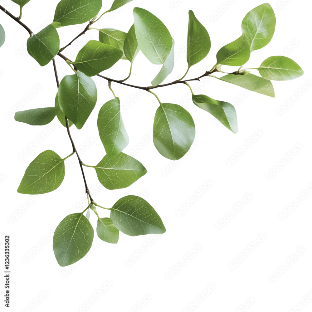 Realistic Botanical Green Leaf Branch with Natural Details Realistic Botanical Green Leaf Branch with Natural Details