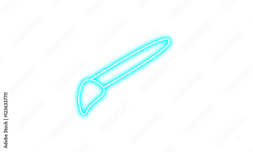 Obraz premium Blue neon paint brush stroke, vibrant glowing color, artistic light effect, abstract neon art, glowing brush stroke on png background 
