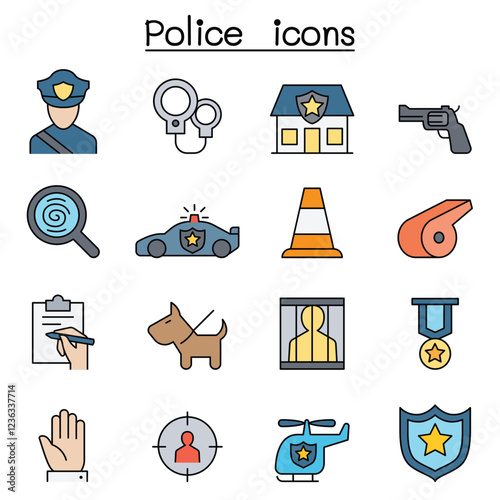 Police icon set in thin line style
