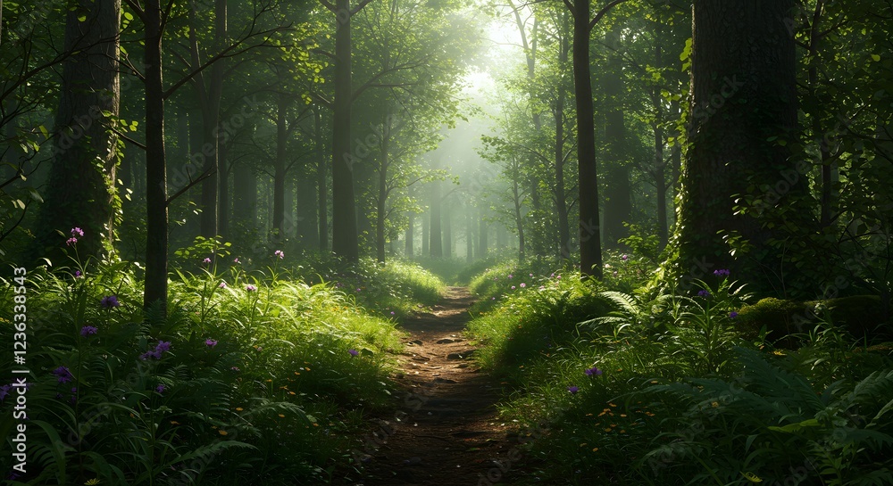Obraz premium Sunlit Forest Path Landscape Photography