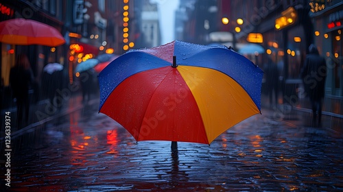Wallpaper Mural Rainy City Street Umbrella, Night, Cobblestones, Reflections, Shopping Torontodigital.ca