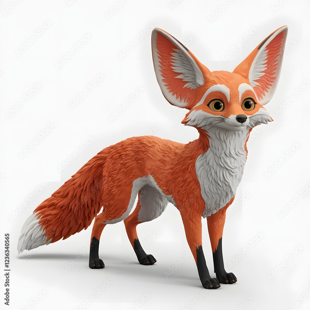 Obraz premium Adorable Cartoon Fox with Large Eyes and Orange Fur.