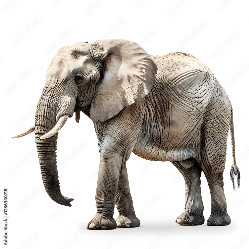 Fototapeta premium Majestic Single Elephant Standing Gracefully Against White Background