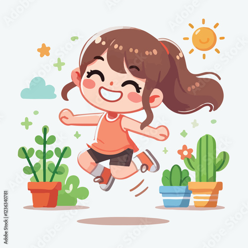 vector of small children jumping happily