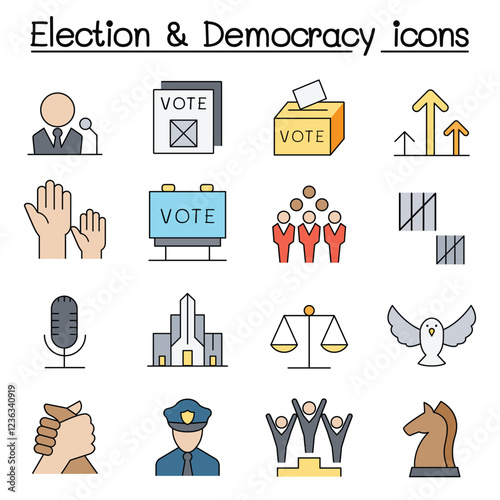 Election & Democracy icon set in thin line style