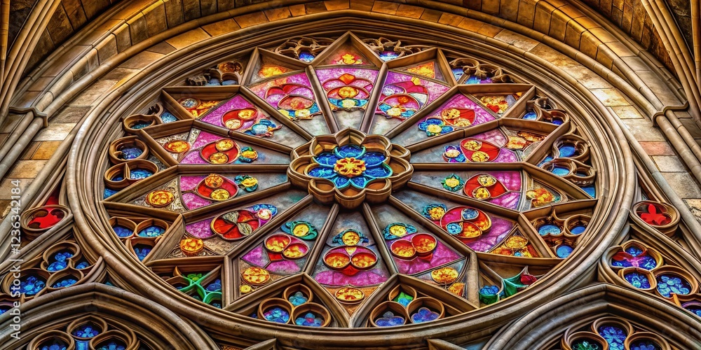 Obraz premium Candid Shot: Rose Window Architectural Detail, Triangular Framework