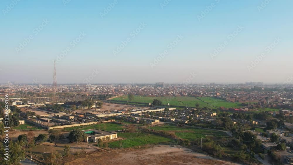 Aerial view of residential area in Gatti, Faisalabad, Pakistan in good sun light Aerial view of residential area in Gatti, Faisalabad, Pakistan in good sun light