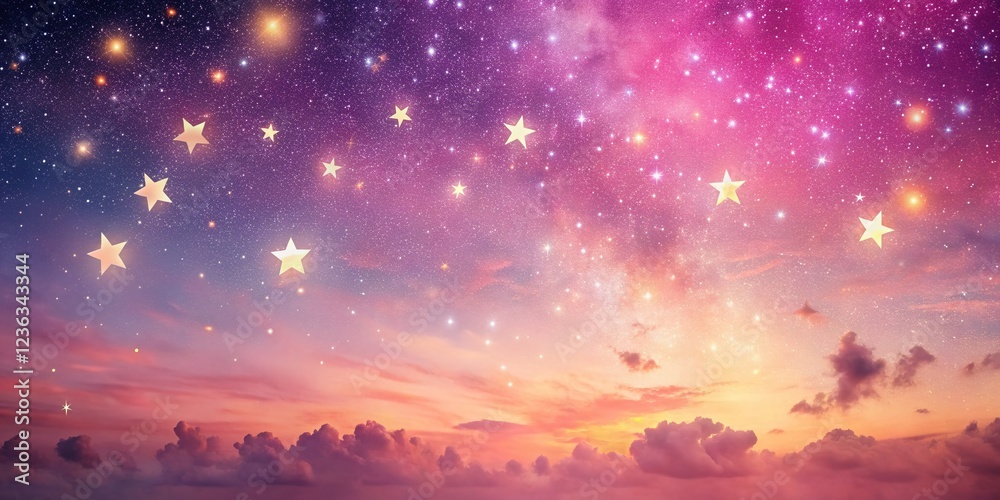 Fototapeta premium Captivating Starlit Night Sky in Soft Pastel Pink with Shimmering Star Effect