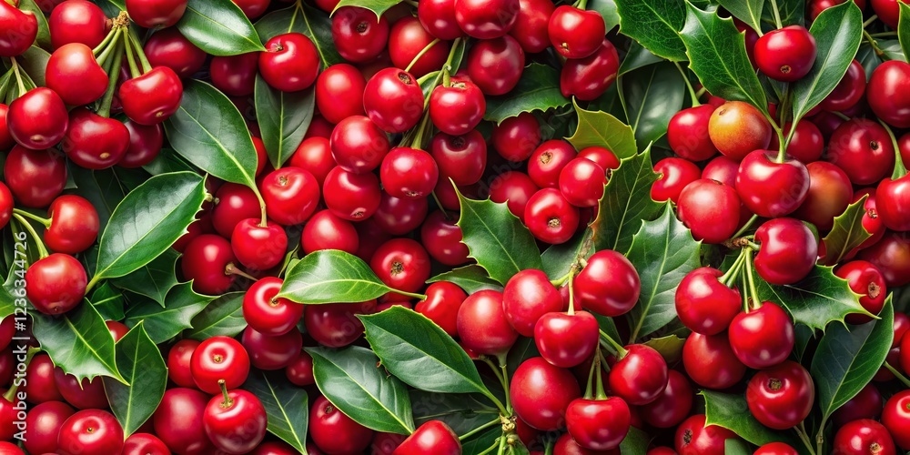 Cherries & Mistletoe: Festive Seamless Pattern Background Cherries & Mistletoe: Festive Seamless Pattern Background