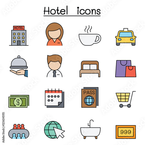 Hotel icon set in thin line style