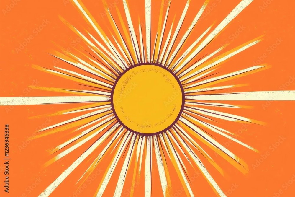 Fototapeta premium Bright and vibrant sun illustration with radiating beams in a warm orange palette, perfect for summer themes and energizing concepts