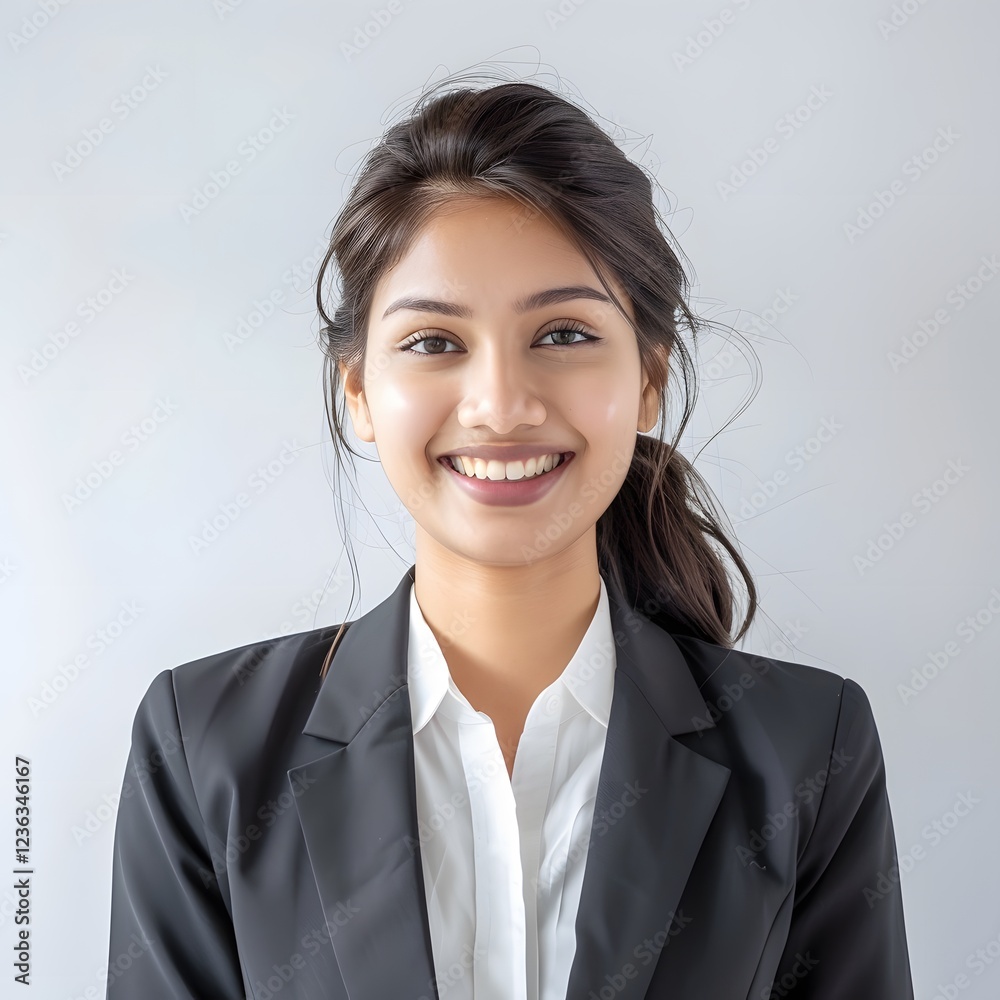 Young Woman in Professional Attire with a Bright Smile Portrait Young Woman in Professional Attire with a Bright Smile Portrait