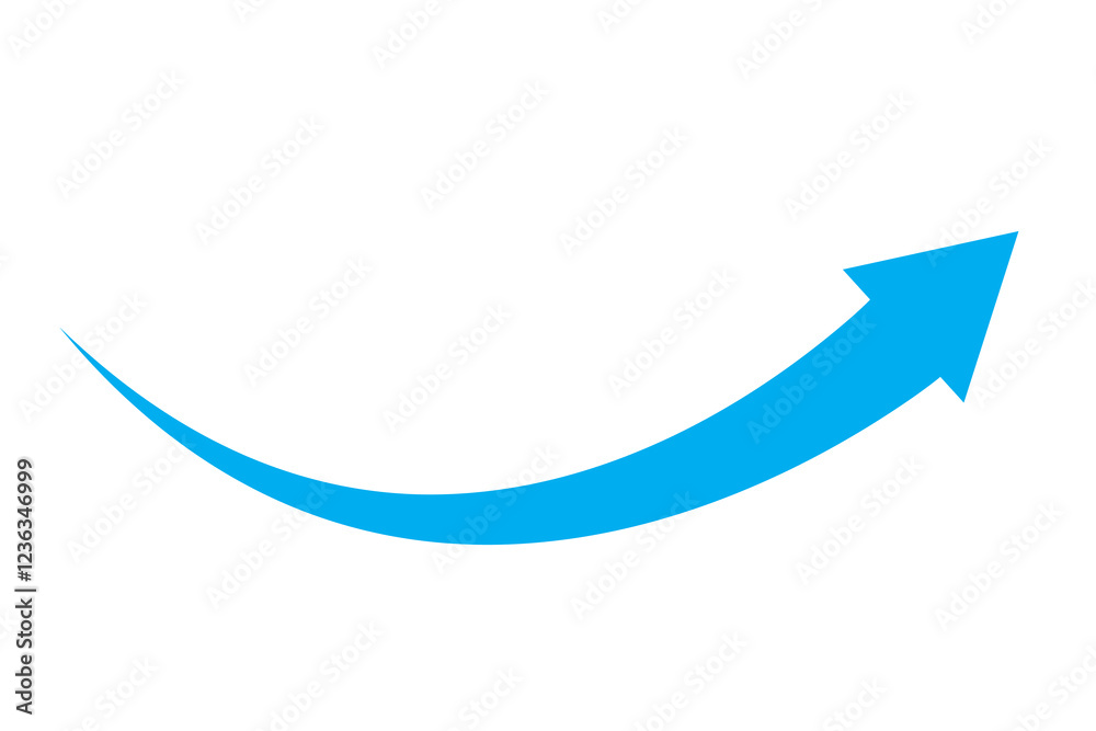 Curved arrow icon. Upward blue shape. Minimal vector sign. Rising pointer graphic. Curved arrow icon. Upward blue shape. Minimal vector sign. Rising pointer graphic.