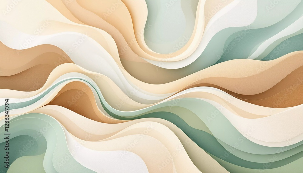 Fototapeta premium Abstract Beige and Green Wave Pattern: A Serene Digital Artwork