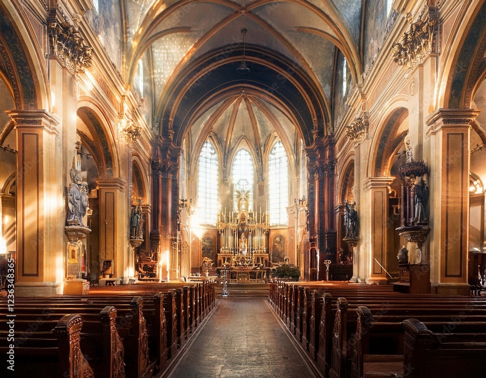 Fototapeta premium ancient church interior solemn and grand