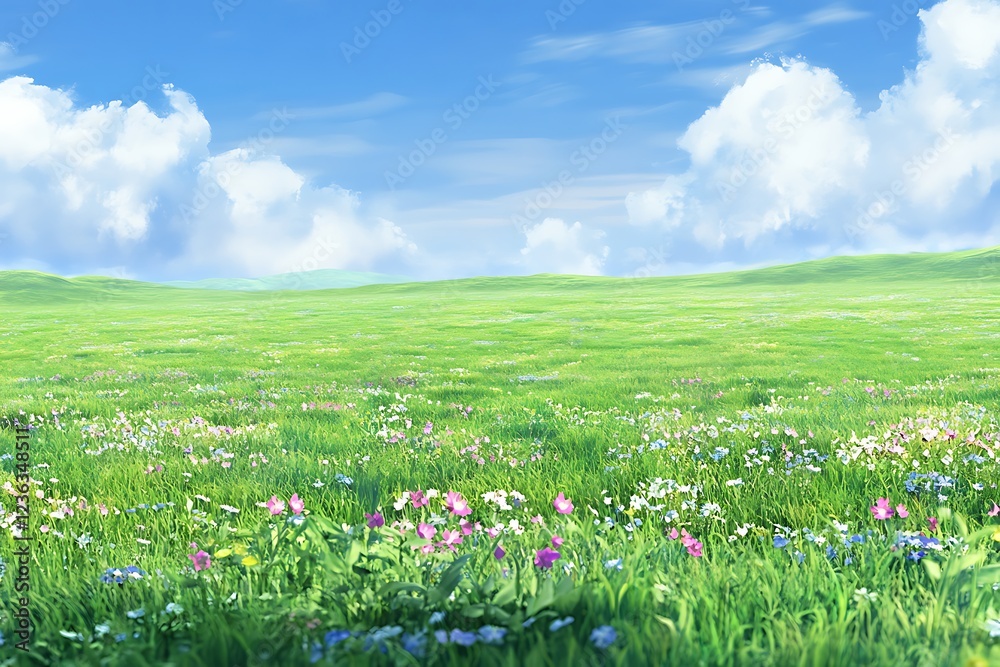 Fototapeta premium Stunning Spring Meadow Landscape with Vibrant Flowers