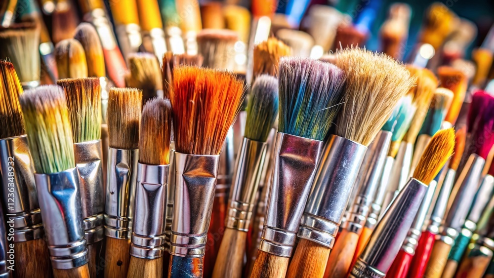 Fototapeta premium Close-Up of Professional Painter's Brushes for Photography