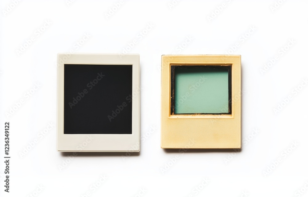 Blank photo slides, studio shot, white background, memory