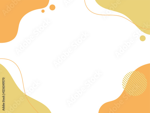 黄色の流体シェイプの背景イラスト素材　flat hand drawn fluid blue shapes background.Cute abstract shapes.Vector loose frame.