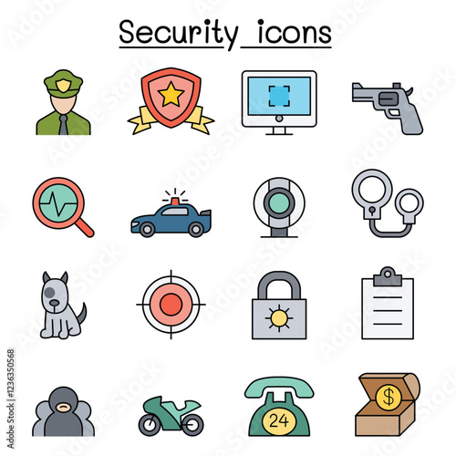 Security icon set in thin line style
