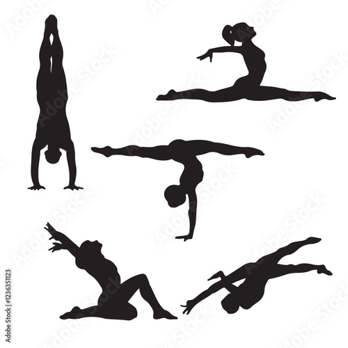 various style gymnast silhouette set of vector icon