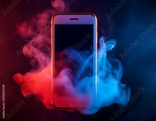 smartphone in a mystical red and blue smoke