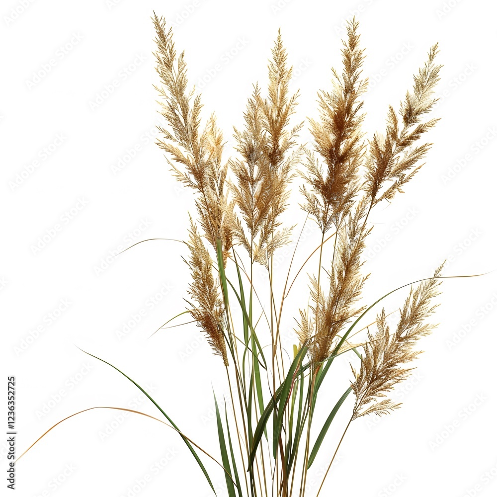 Elegant Golden Reeds Against White Background for Nature Photography Elegant Golden Reeds Against White Background for Nature Photography